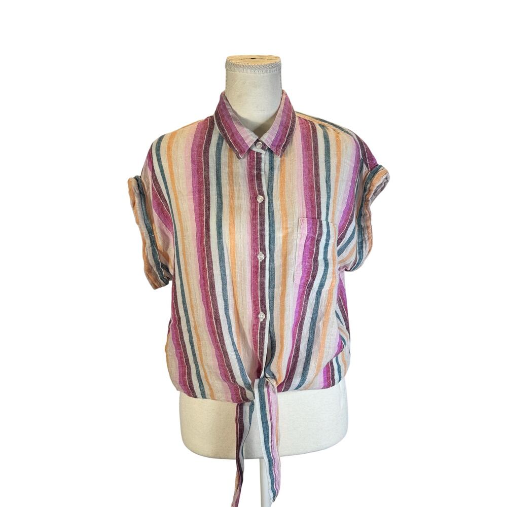 Rails Amelie Avila Stripe Linen Blend Button Down Shirt Women’s Medium Resort - Picture 2 of 16